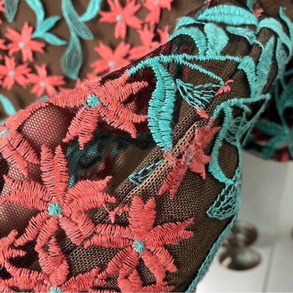 Elliatt Sheer Mesh Overlay Floral Mod Embroidery Mini Dress - Picture 9 of 9